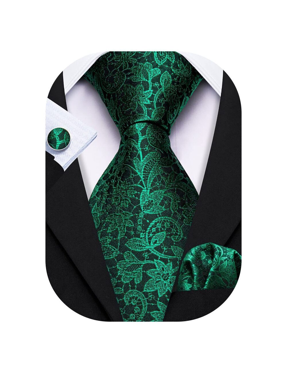 7558 Emerald Green Ties Silk Flower Paisley Necktie Set Wedding St.